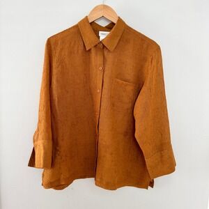 Coldwater Creek Amber Sheer‎ 3/4 Sleeve Textured Button Up Blouse Women's XL